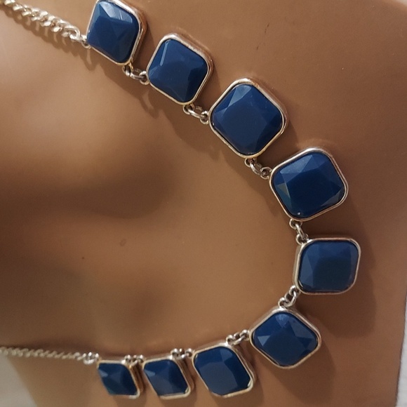 Cobalt Blue Square Stone Statement Chunky Necklace - Picture 2 of 11